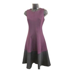 Calvin Klein aubergine purple &‎ black colorblock Fit & Flare scuba Dress size 4